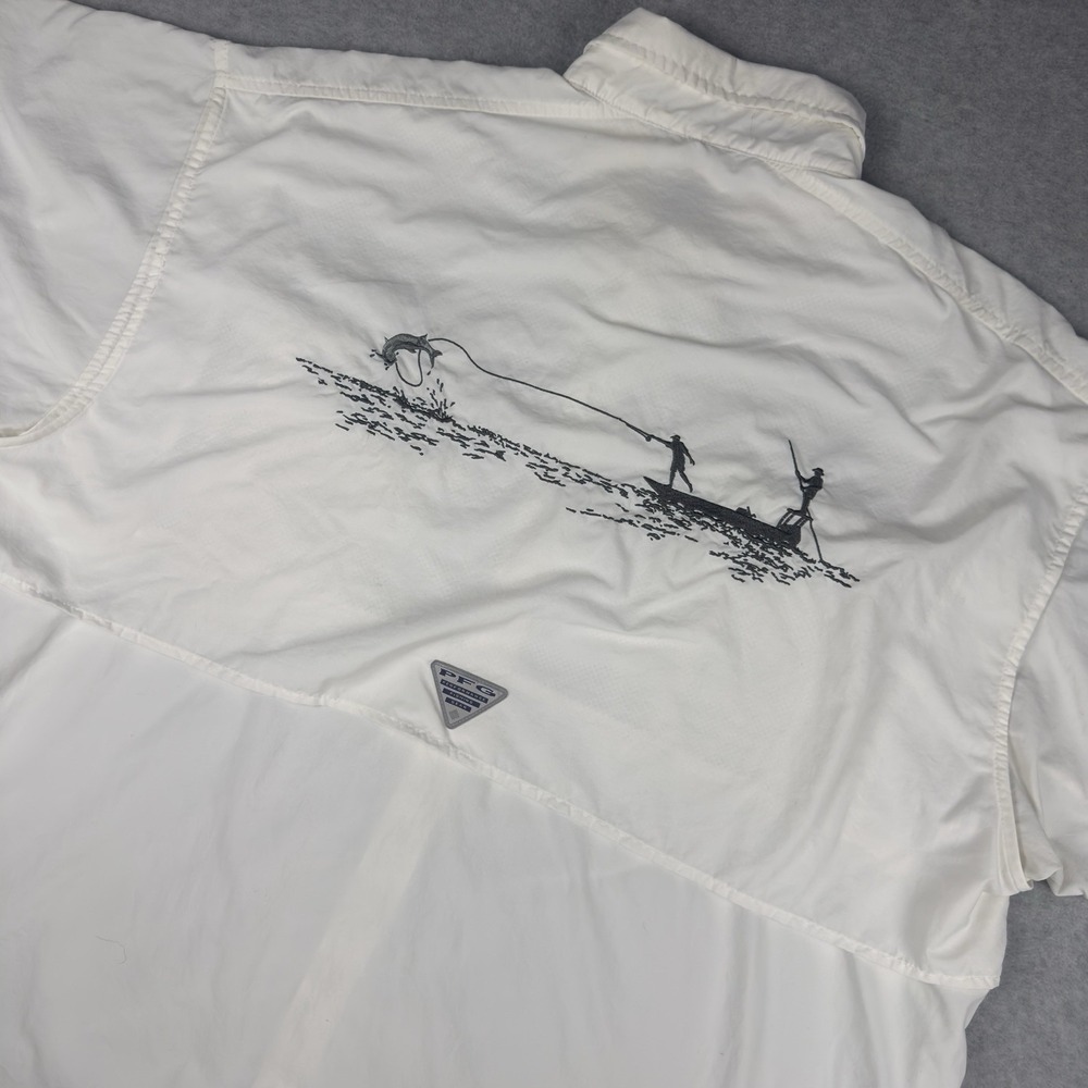 Columbia Bahama PFG Men's XL White Icon Fishing Shirt Embroidered Fishing Vented